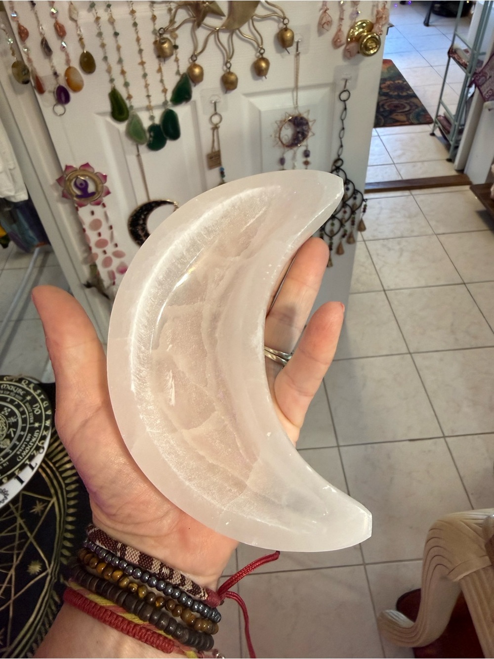 Handheld Crescent Selenite Bowl - White Crystal Moon Dish